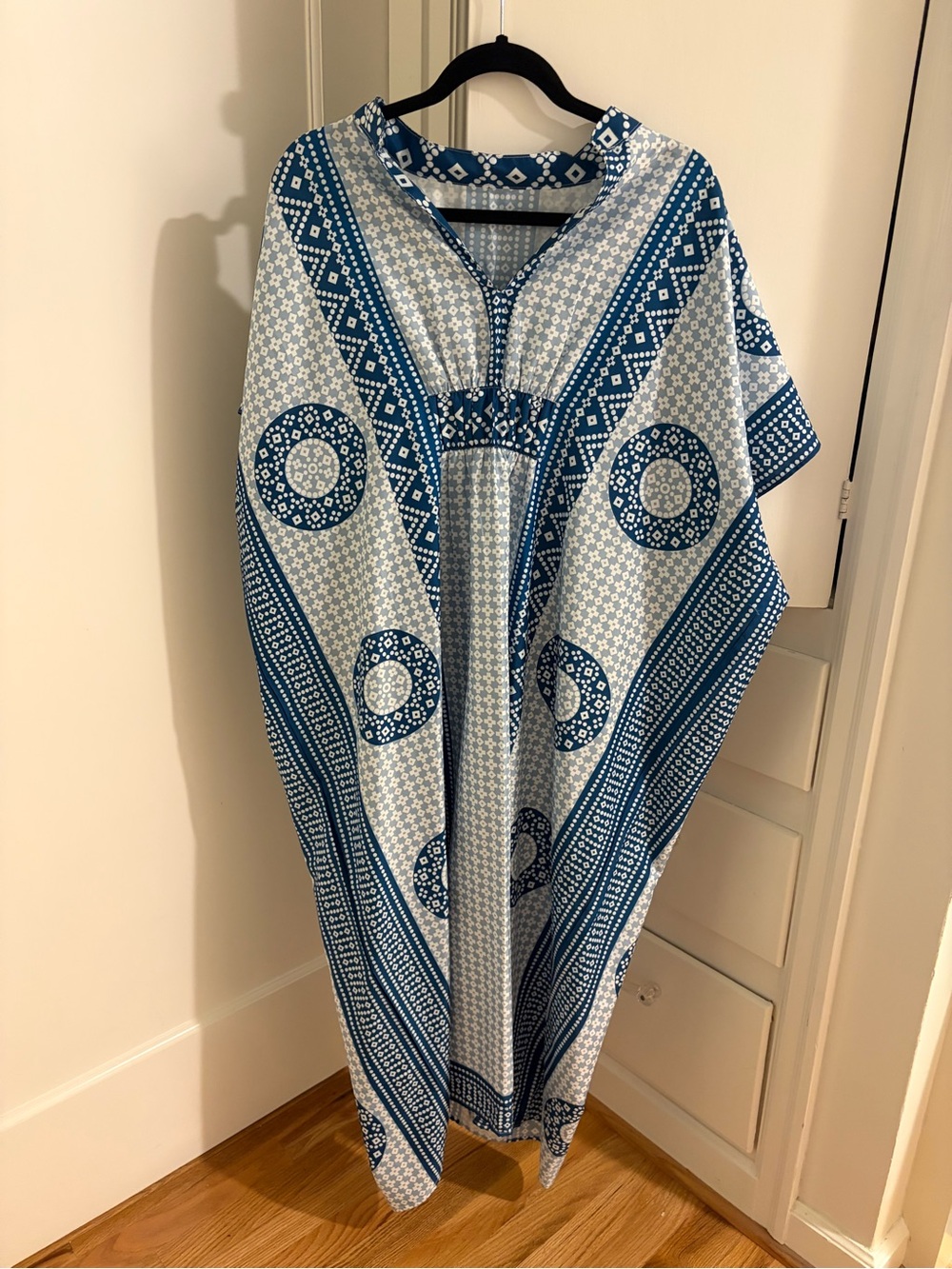 Blue Patterned Cotton Kaftan - Unbranded